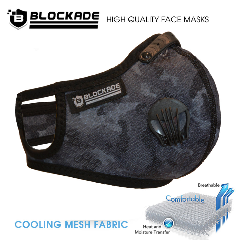 Blockade Face Mask Cool Mesh with replaceable filter - Free Shipping - Free Pickup - In Stock Face Mask Black Camo Mesh - Large