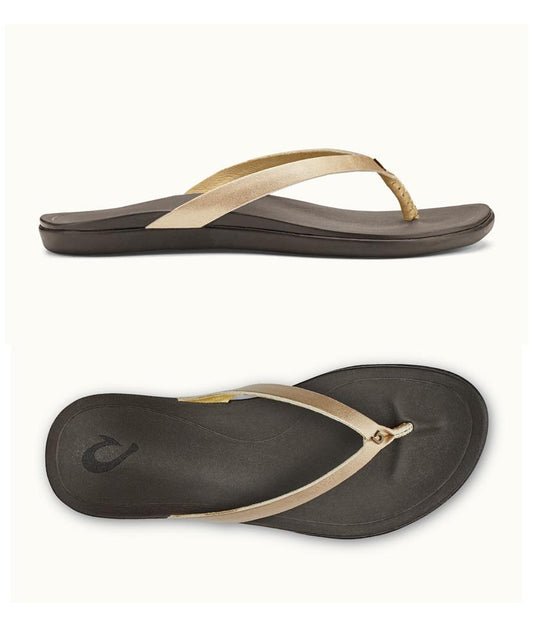 Olukai Ho'opio Leather Women's Sandal - Bubbly / Dark Java Womens Footwear