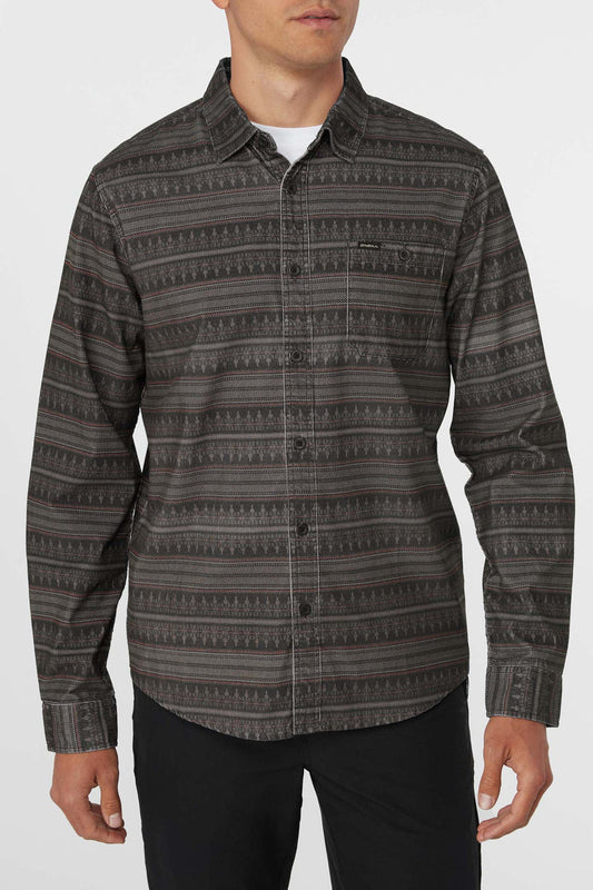O'Neill Caruso Stripe LS Woven Shirt - Black Mens Woven