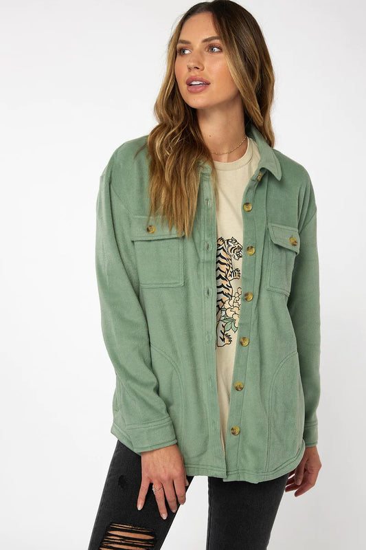 Oneill Collins Solid Shirt Jacket Women's - Basil Green womens sweater