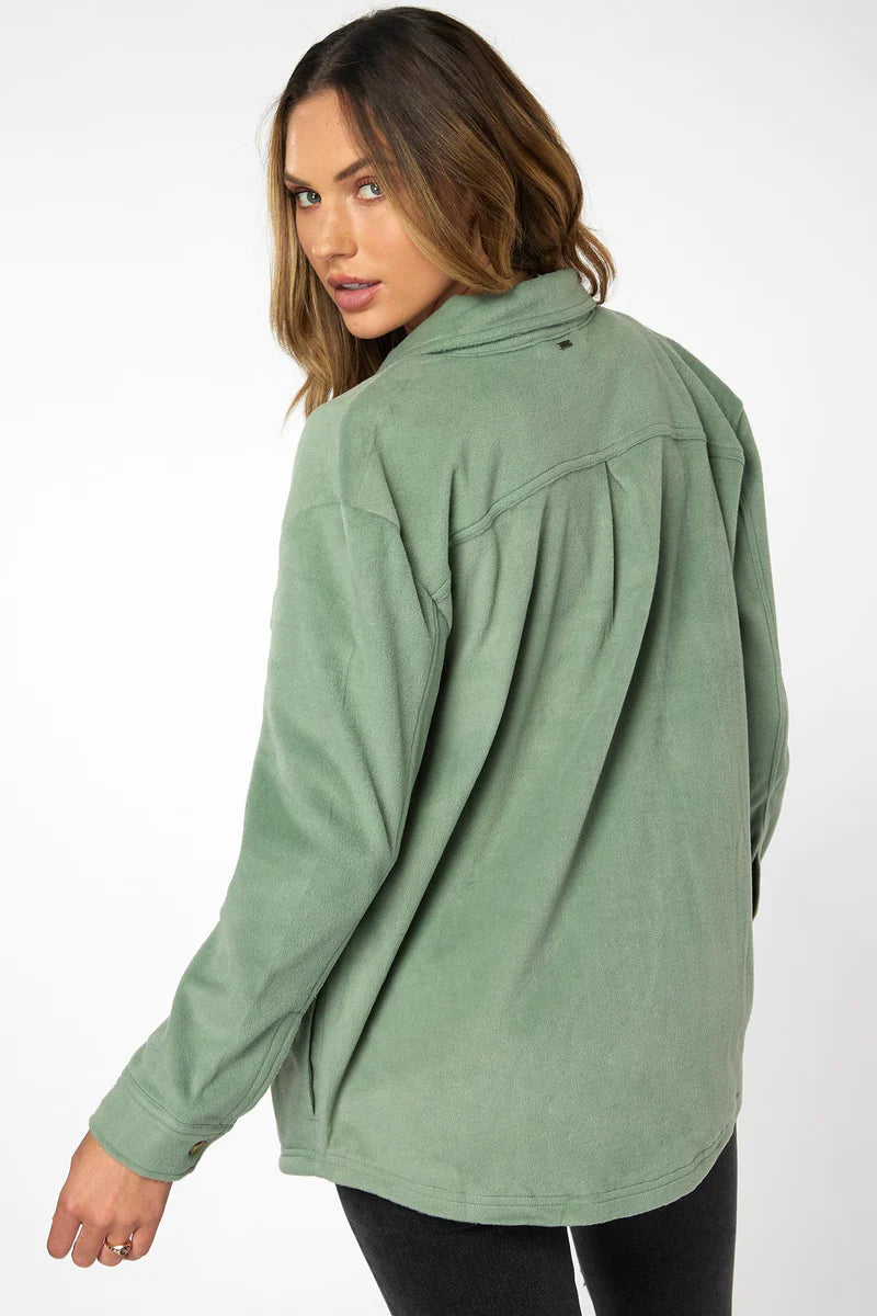 Oneill Collins Solid Shirt Jacket Women's - Basil Green womens sweater