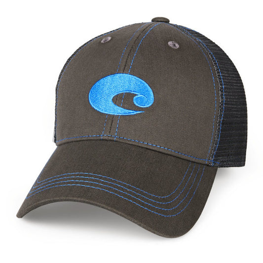 Costa Neon Trucker Hat Graphite Twill Blue Logo Mens Hat