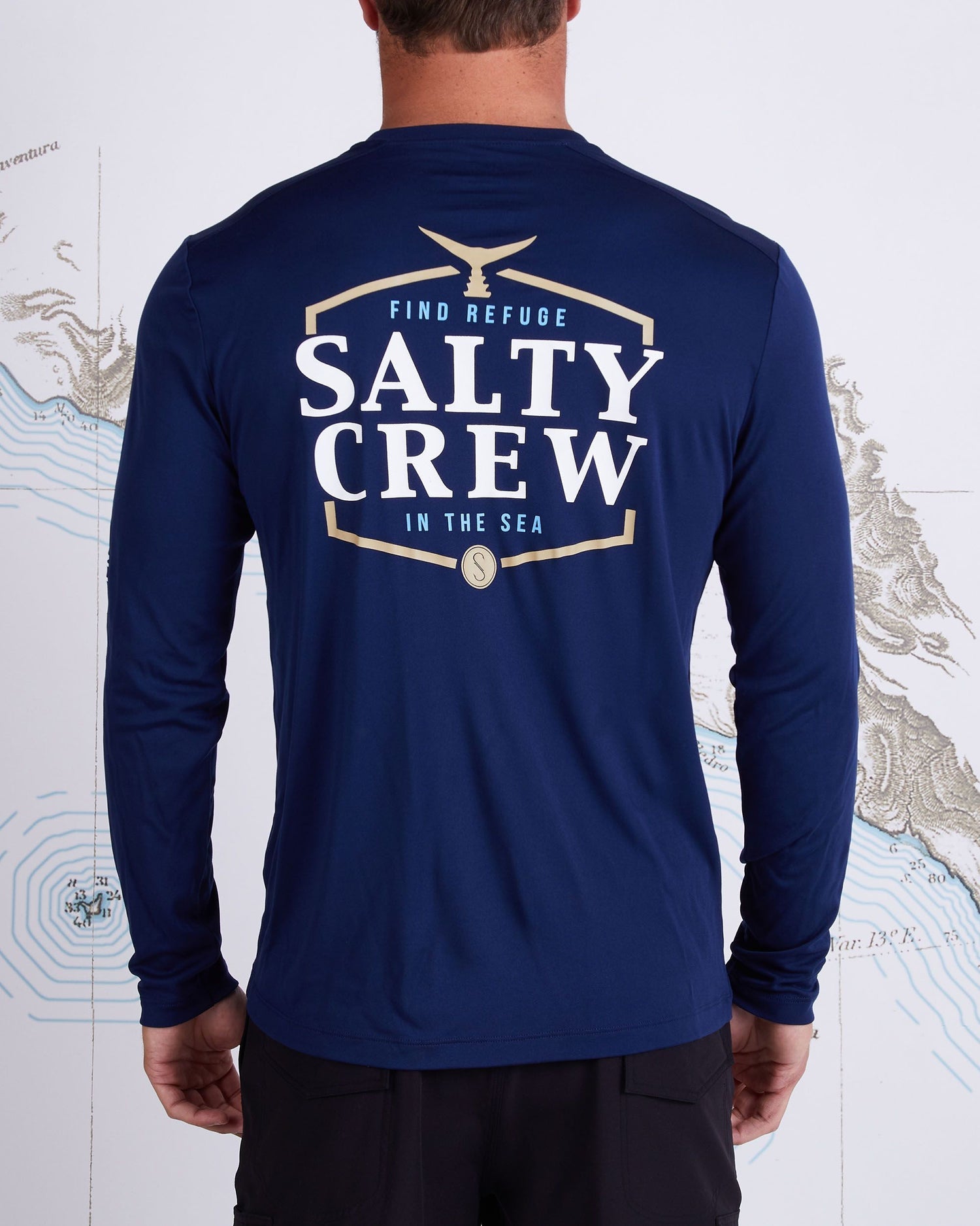 Salty Crew Skip Jack Tech Mens LS Sunshirt UPF 40+ - Navy Rashguard Sun Protection