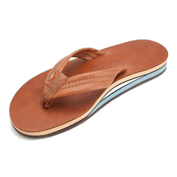 Rainbow Sandals Men's Classic Tan Double Thick Leather Flip Flops - Tan blue midsole Mens Footwear