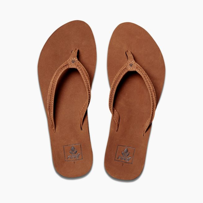 Reef Cushion Bounce Swing Leather Sandals - Tobacco Womens Footwear