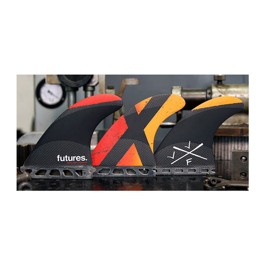 Futures John John (Small) Techflex Thruster - Red/ Orange/ Teal Fins
