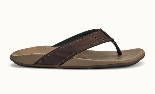 Olukai Nui Mens Leather Sandals - Dark Wood Clay Mens Footwear