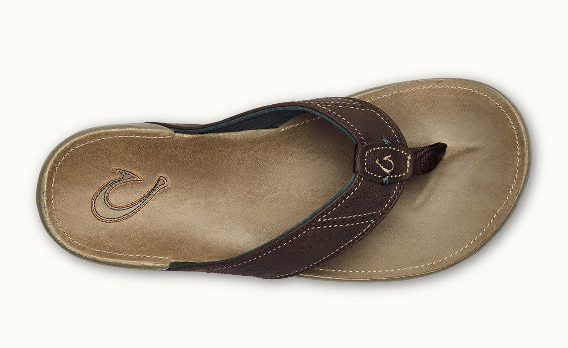 Olukai Nui Mens Leather Sandals - Dark Wood Clay Mens Footwear