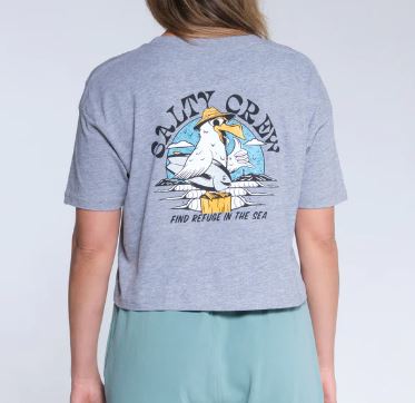 Salty Crew Gone Fishing Crop Womens T Shirt - Heather Grey Womens T Shirt