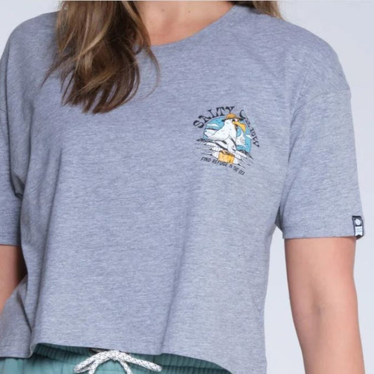 Salty Crew Gone Fishing Crop Womens T Shirt - Heather Grey Womens T Shirt