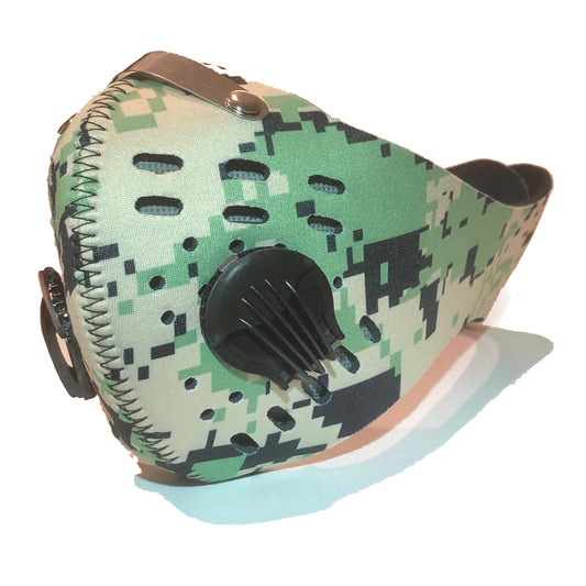Face Mask with KN95 removable filter and exhale valves - Digital Green Camo Face Mask