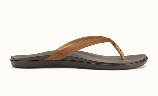 Olukai Women's Ho'opio Leather Sahara/ Dark Java Sandals Womens Footwear