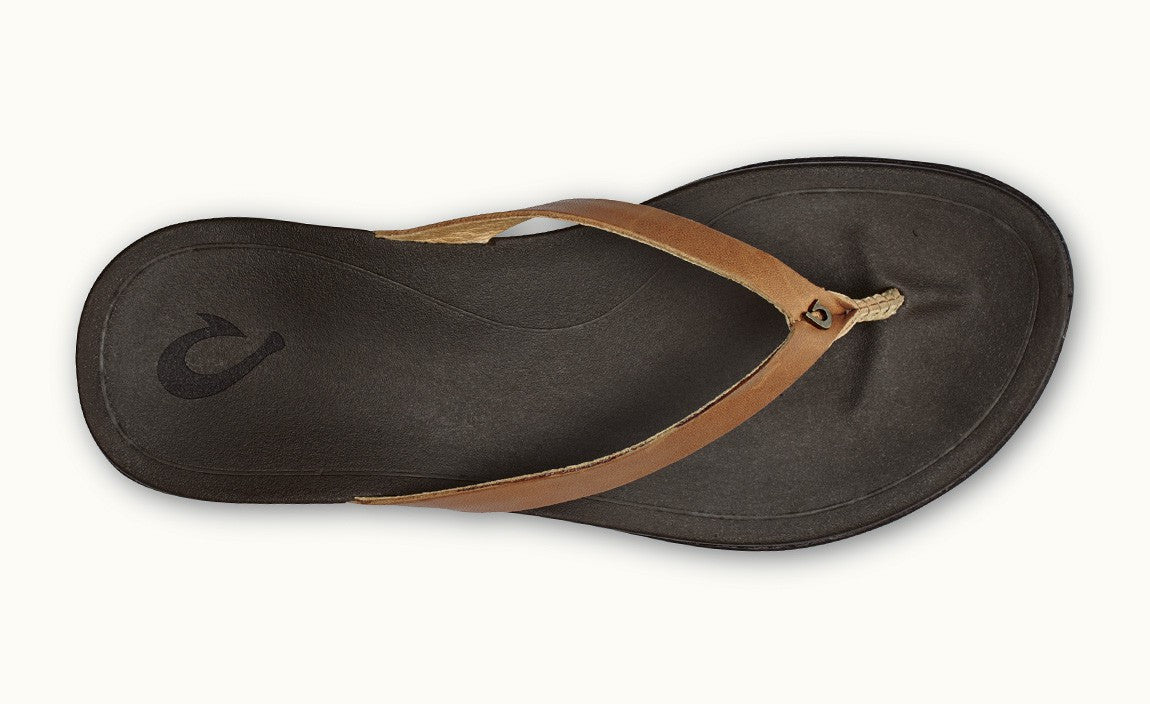 Olukai Women's Ho'opio Leather Sahara/ Dark Java Sandals Womens Footwear