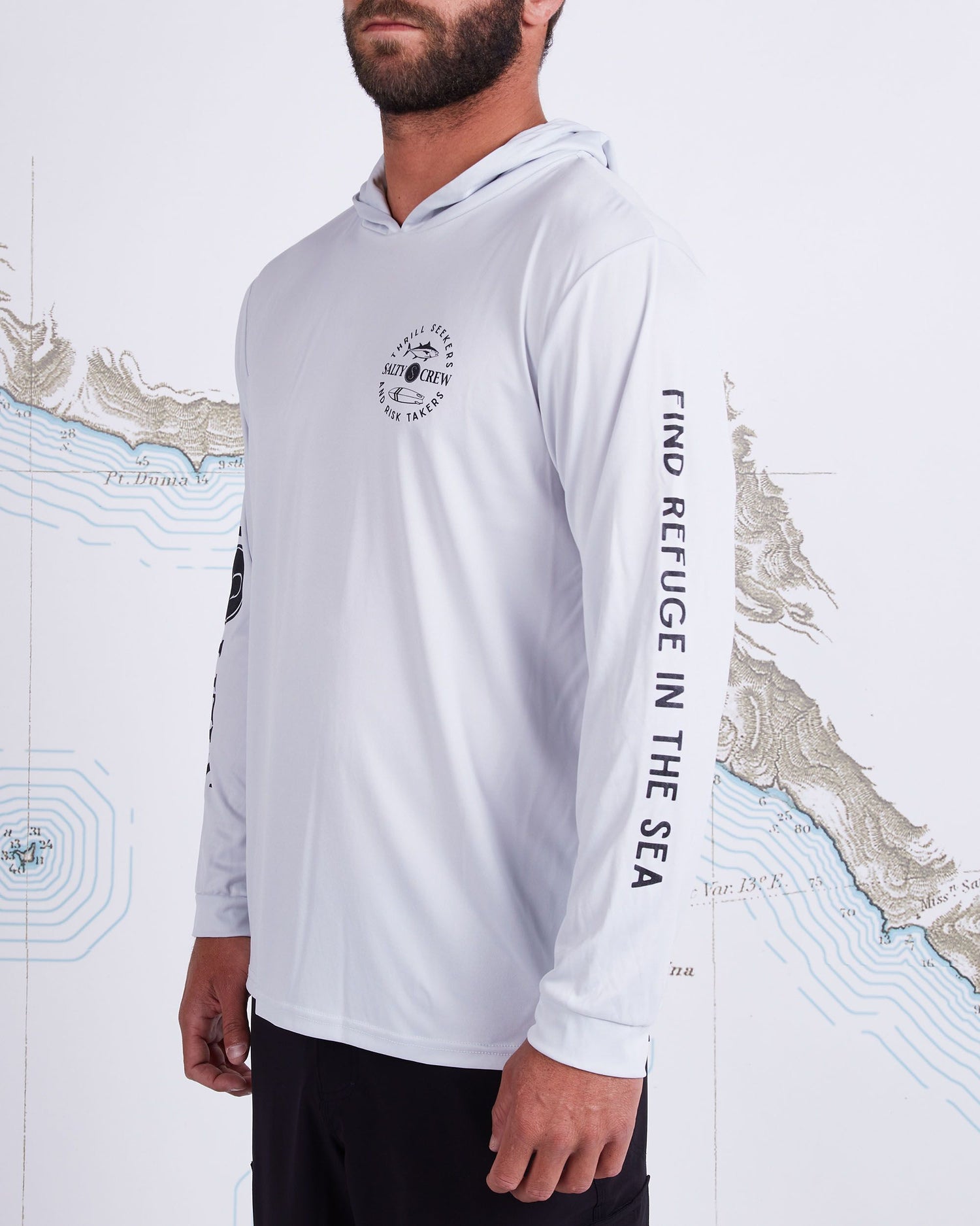 Salty Crew Flip Flop Hooded Sun Shirt - UPF 40 - Silver Rashguard Sun Protection