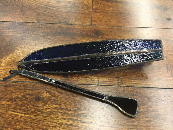 Handmade Textured Cobalt Blue Green SUP Stained Glass Ornament Ornament