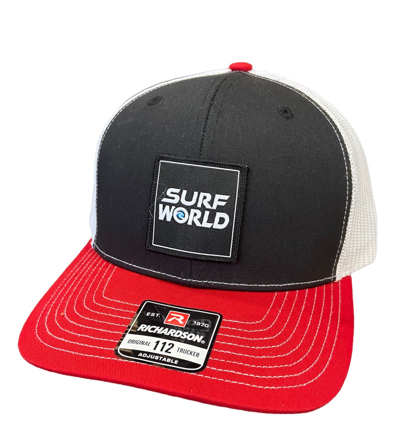 Surf World Boxy Logo 2023 Trucker Hat - Black Mens Hat Black Red Trucker