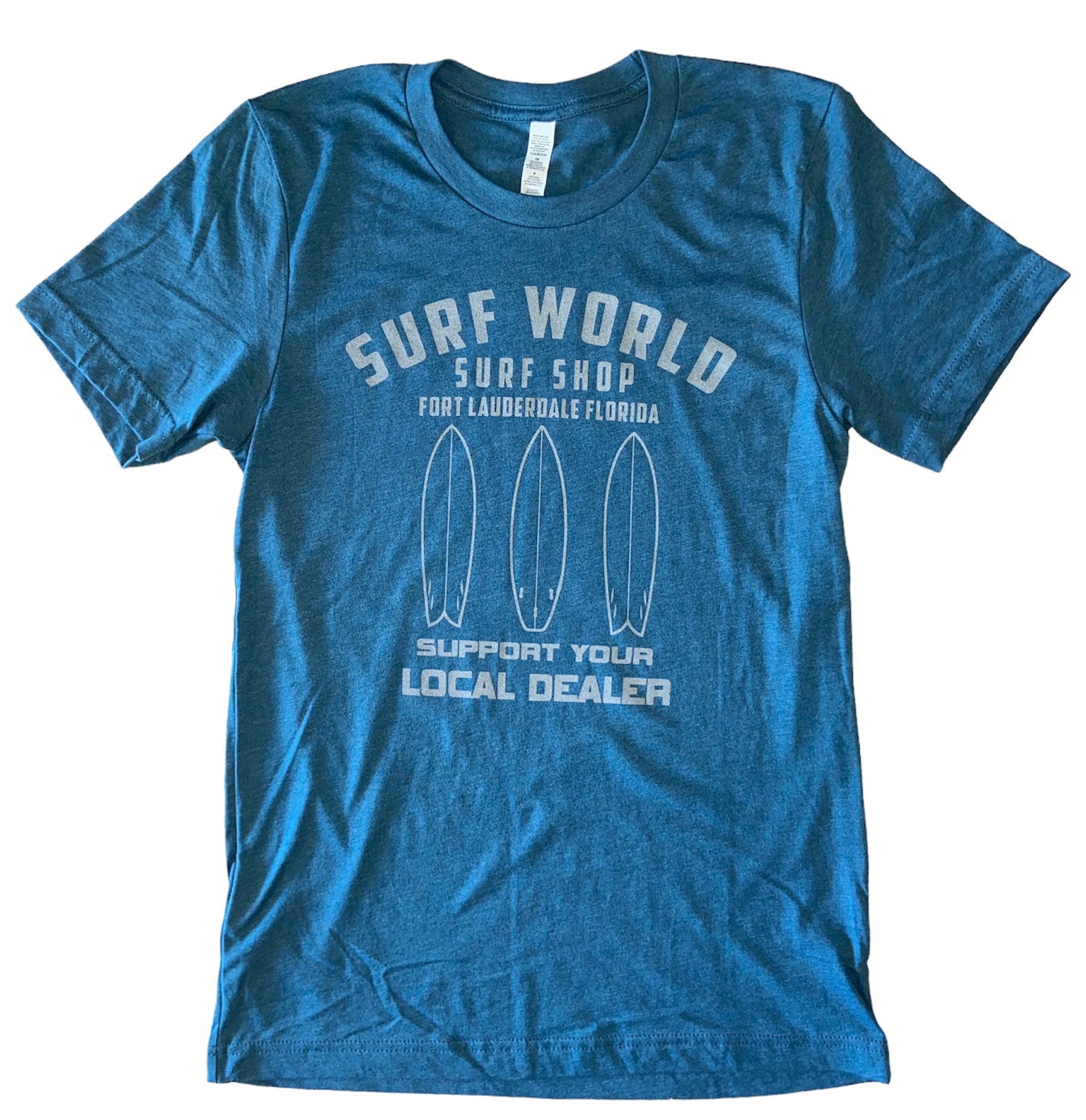 Surf World Support Your Local Dealer Tee Shirt - Heather Teal Mens T Shirt