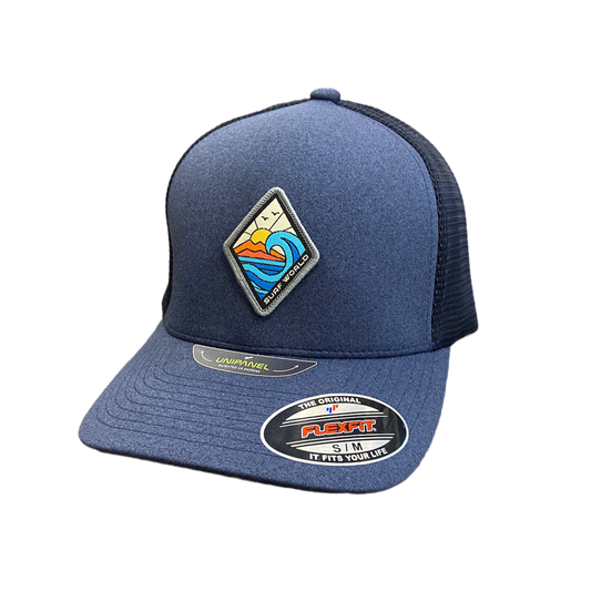 Surf World Flex Fit Uni Panel Sunset Waves Hat - Heather Navy Mens Hat L/XL