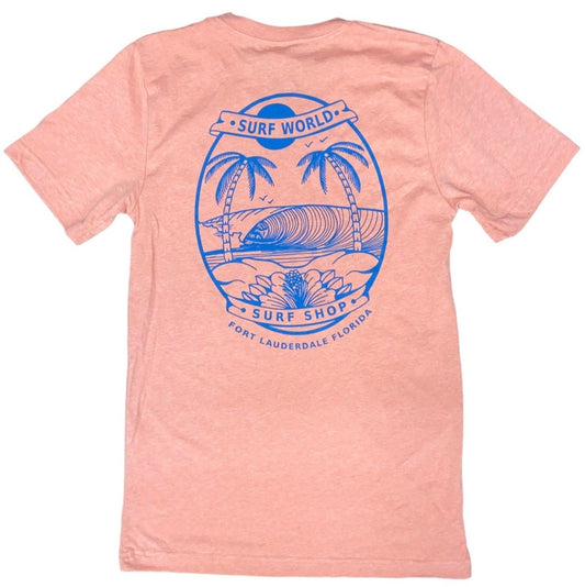 Surfworld Double Palms Left Premium Tee Shirt - Heather Peach Mens T Shirt