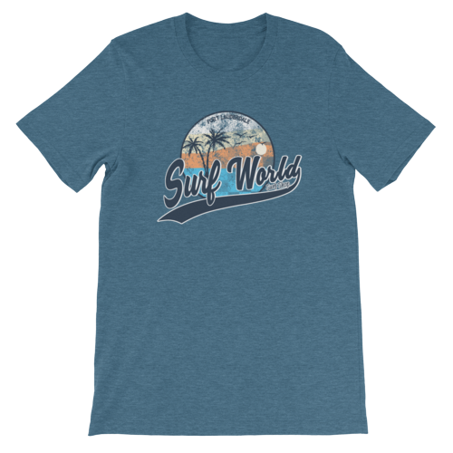 Surf World Distressed Palm Tee - Deep Teal Heather Mens T Shirt