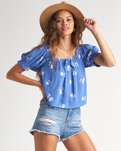 Billabong Perfectly Puff Womens Top - Costa Blue Womens Top