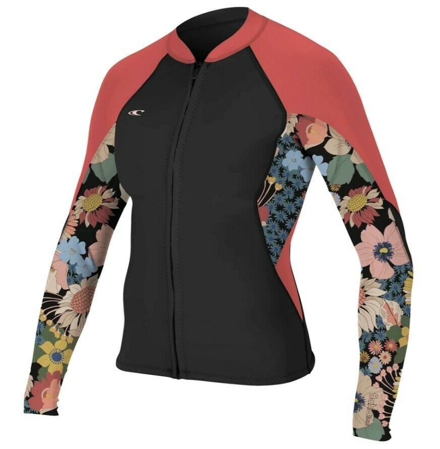 Oneill Womens Bahia Full Front Zip Wetsuit Slick Jacket 1.5mm Wetsuit Top