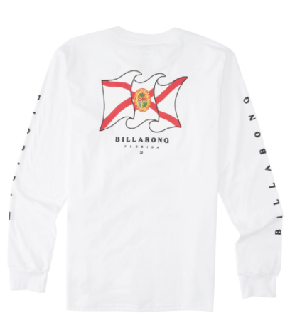 Billabong Salute Florida Flag Long Sleeve Tee Shirt - White Mens T Shirt