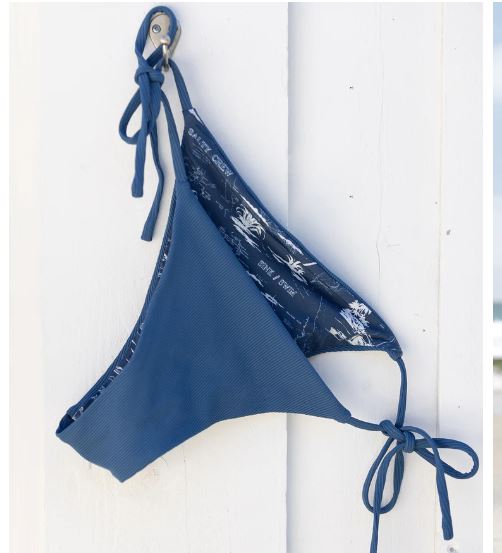 Salty Crew Seafarer Tie Side Rib Bikini Bottom - Rev Blue Steel womens swimwear
