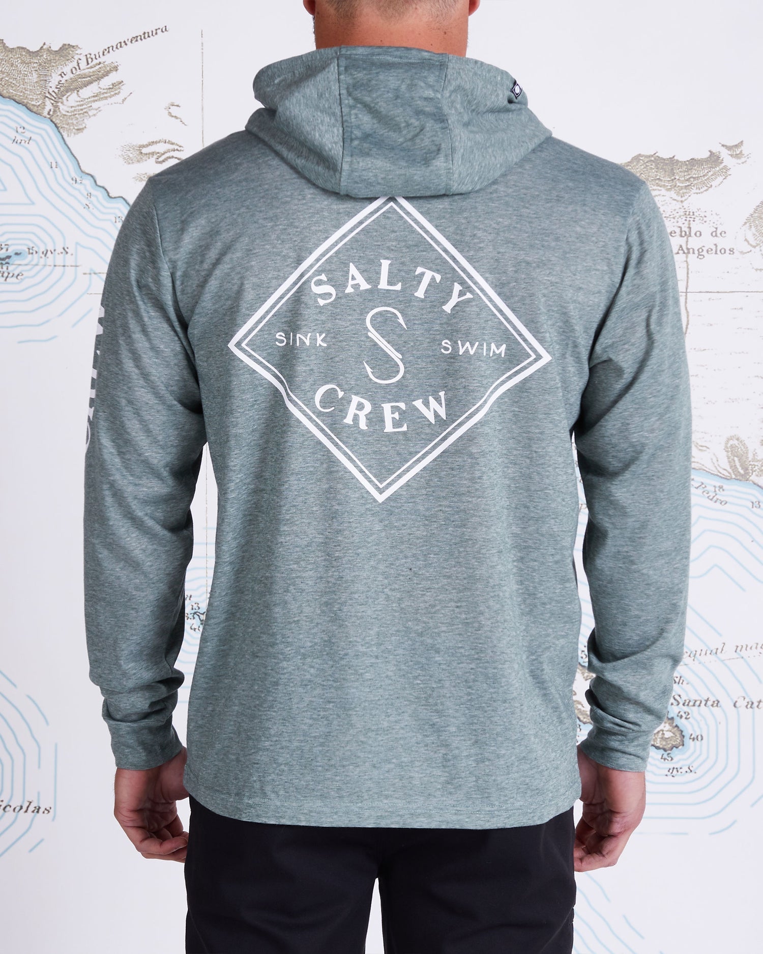 Salty Crew Tippet Pocket Hooded Sun Shirt - UPF 40 - Moss Mens Longsleeve Tee