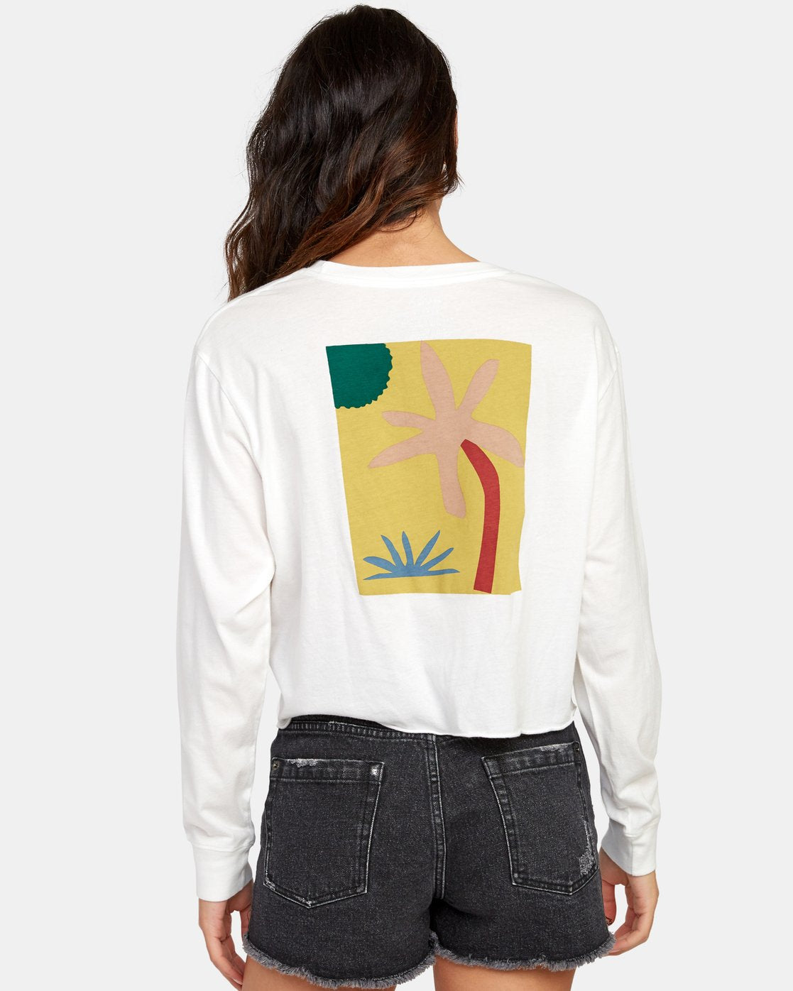 RVCA BREEZY LONG SLEEVE BOYFRIEND CROP T-SHIRT - Vintage White Womens T Shirt