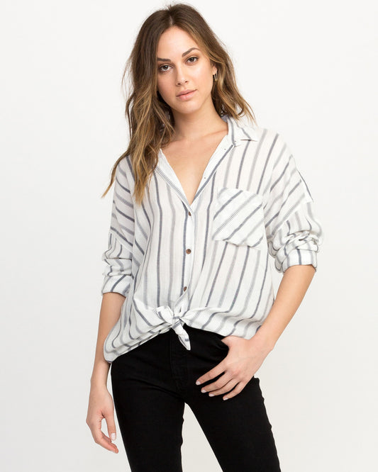 Rvca Holt Buttoned Up Womens Shirt - Vintage White Womens Top