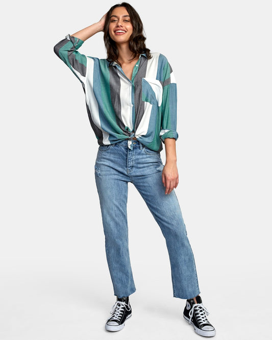 RVCA Hera Oversized Button Up Shirt - Evergreen Womens Top