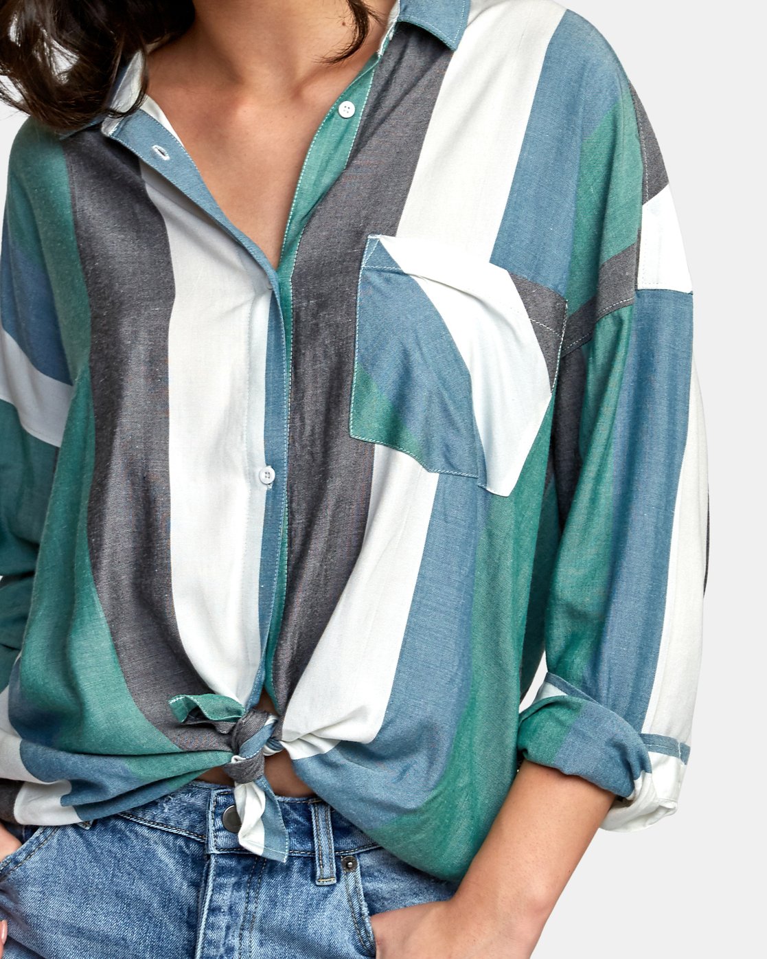 RVCA Hera Oversized Button Up Shirt - Evergreen Womens Top