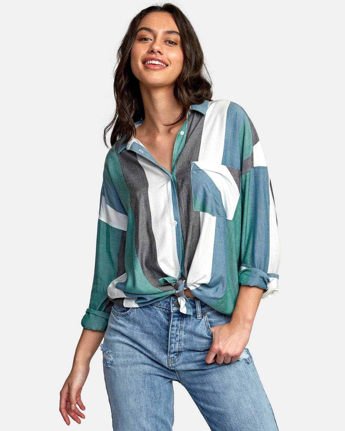 RVCA Hera Oversized Button Up Shirt - Evergreen Womens Top