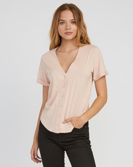 RVCA Taken Knit Womens Button-Up Top - Tea Rose Womens Top