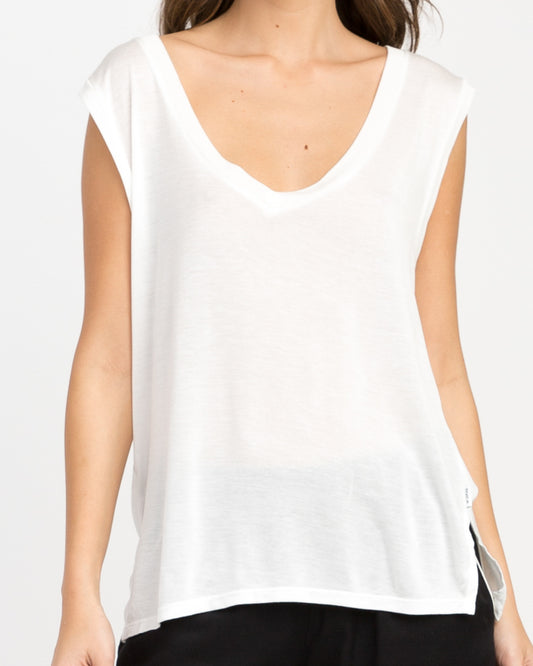RVCA Bender Jersey Muscle Tank Top Vintage White Womens Tank