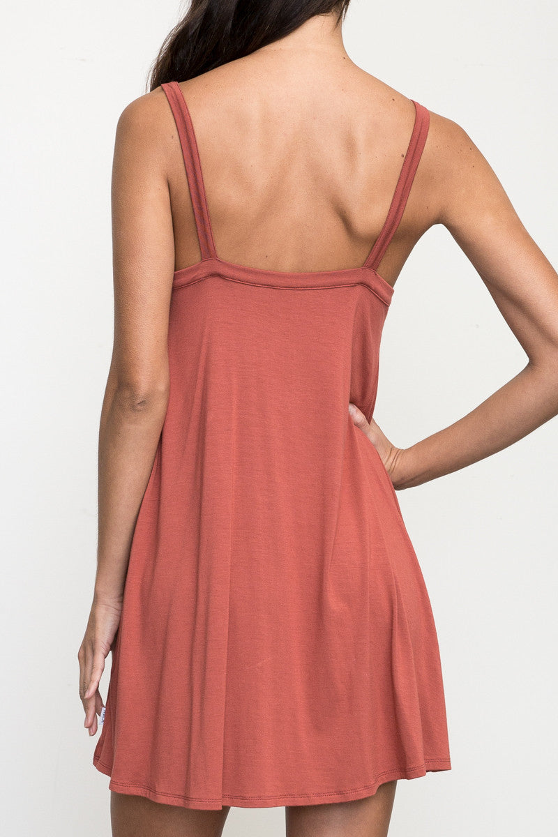 RVCA Thievery Scalloped Swing Dress - Rustic Red Dress