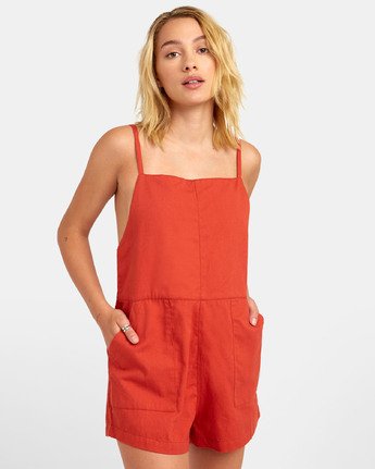 RVCA JOHAN LOUNGE ROMPER - Hot Coral Romper