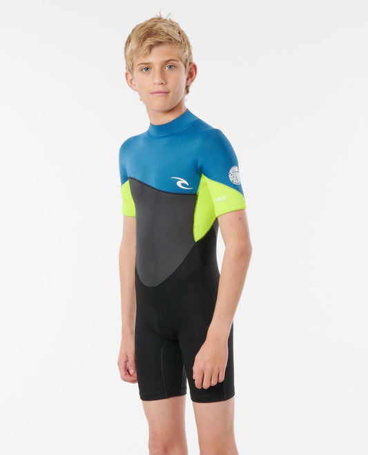 Rip Curl Kids Omega 1.5mm Short Sleeve Springsuit Neon Wetsuits NeoLime