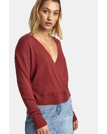 RVCA POINTED SURPLICE SWEATER - Dusty Red womens sweater