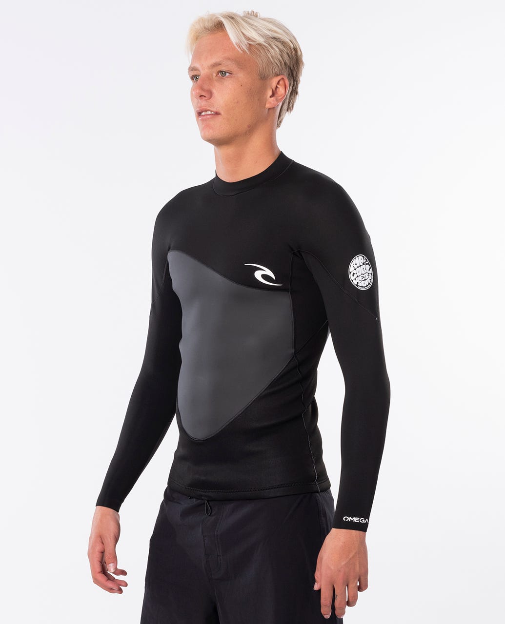 Rip Curl Omega 1.5mm Mens LS Wetsuit Jacket - Black / Blue / Maroon Wetsuit Top Black