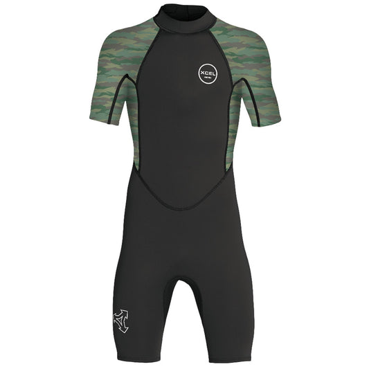 Xcel Youth Axis Short Sleeve 2mm Springsuit Sp21 Black Camo Wetsuits