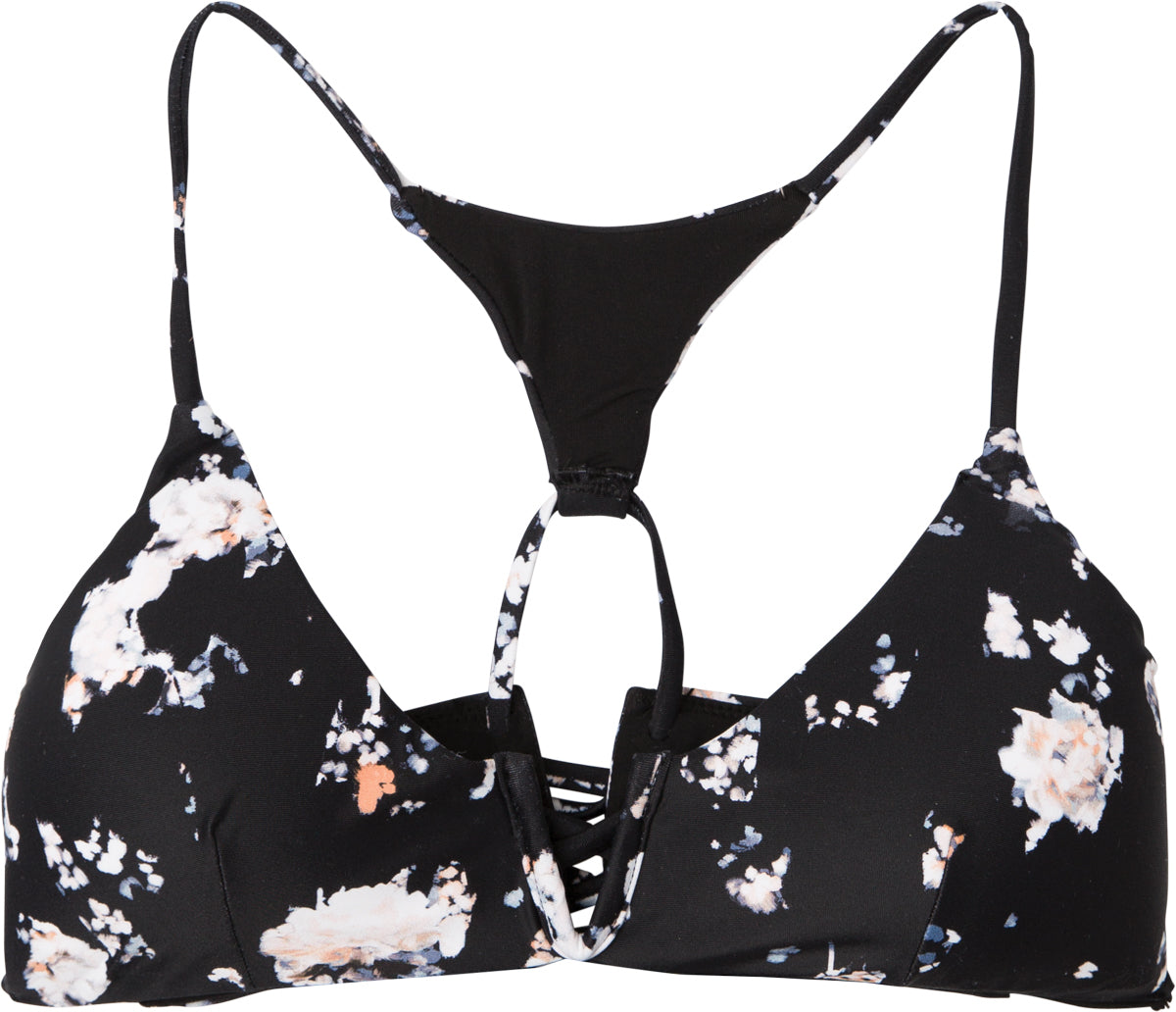 RVCA Cosmic Flower Cross Back Bikini Top - Black womens swimwear