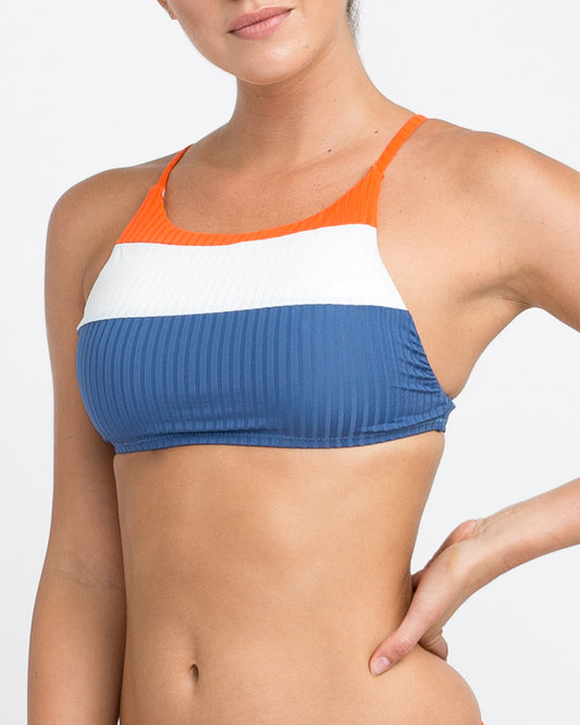 RVCA July Color Blocked Bikini Crop Top - MUL womens swimwear